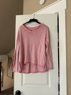 Talbots Pink and White Stripe Crewneck Sweater